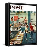 "Doughnuts for Loose Change" Saturday Evening Post Cover, March 29, 1958-Ben Kimberly Prins-Framed Stretched Canvas