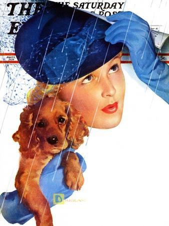 "Woman in Rain with Cocker," Saturday Evening Post Cover, April 8, 1939