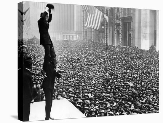 Douglas Fairbanks and Charlie Chaplin in Front of Crowd to Promote Liberty Bonds, New York City-null-Stretched Canvas