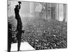 Douglas Fairbanks and Charlie Chaplin in Front of Crowd to Promote Liberty Bonds, New York City-null-Mounted Premium Photographic Print