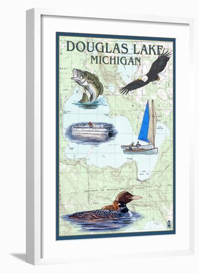 Douglas Lake, Michigan - Nautical Chart-Lantern Press-Framed Art Print