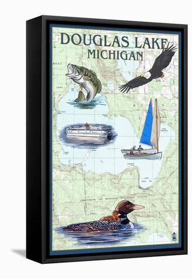 Douglas Lake, Michigan - Nautical Chart-Lantern Press-Framed Stretched Canvas