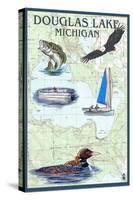 Douglas Lake, Michigan - Nautical Chart-Lantern Press-Stretched Canvas