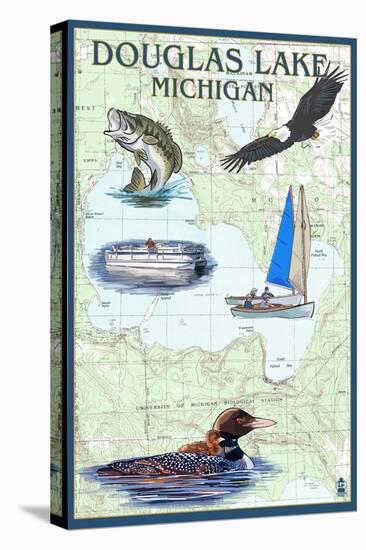 Douglas Lake, Michigan - Nautical Chart-Lantern Press-Stretched Canvas
