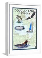 Douglas Lake, Michigan - Nautical Chart-Lantern Press-Framed Art Print