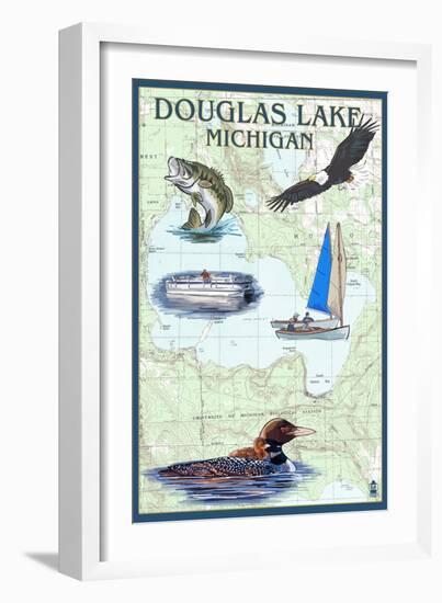 Douglas Lake, Michigan - Nautical Chart-Lantern Press-Framed Art Print