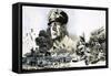 Douglas Macarthur with D-Day Landing Scenes-Graham Coton-Framed Stretched Canvas