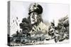 Douglas Macarthur with D-Day Landing Scenes-Graham Coton-Stretched Canvas