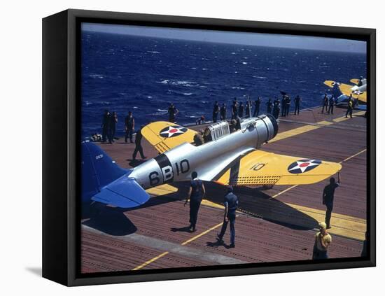 Douglas Tbd Torpedo Bomber Taxing to Parking Area Aboard the Aircraft Carrier Uss Entrprise-Carl Mydans-Framed Stretched Canvas