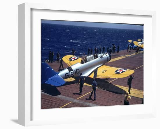 Douglas Tbd Torpedo Bomber Taxing to Parking Area Aboard the Aircraft Carrier Uss Entrprise-Carl Mydans-Framed Photographic Print