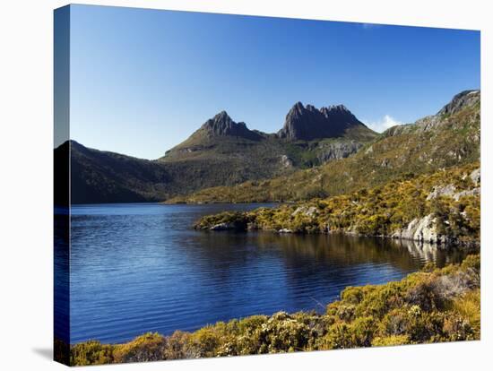 Dove Lake on 'Cradle Mountain-Lake St Clair National Park', Tasmania, Australia-Christian Kober-Stretched Canvas