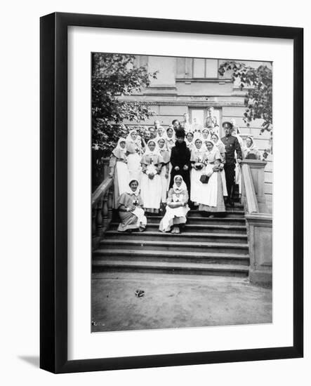 Dowager Empress Maria Feodorovna of Russia with Nurses Outside a Hospital, Russia, 1916-null-Framed Giclee Print