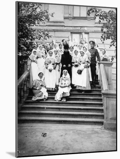 Dowager Empress Maria Feodorovna of Russia with Nurses Outside a Hospital, Russia, 1916-null-Mounted Giclee Print