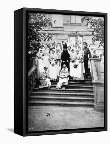 Dowager Empress Maria Feodorovna of Russia with Nurses Outside a Hospital, Russia, 1916-null-Framed Stretched Canvas