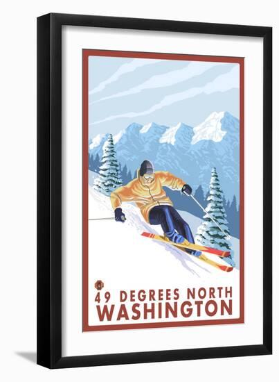 Downhhill Snow Skier, 49 Degrees North, Washington-Lantern Press-Framed Art Print