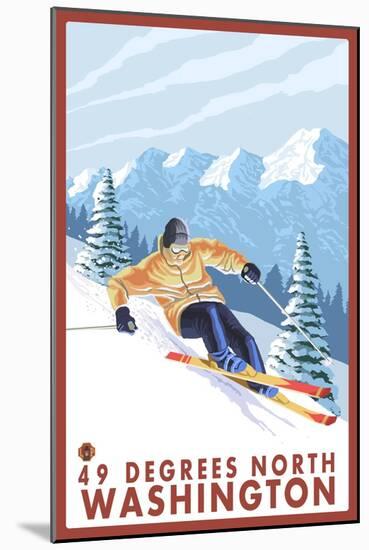 Downhhill Snow Skier, 49 Degrees North, Washington-Lantern Press-Mounted Art Print