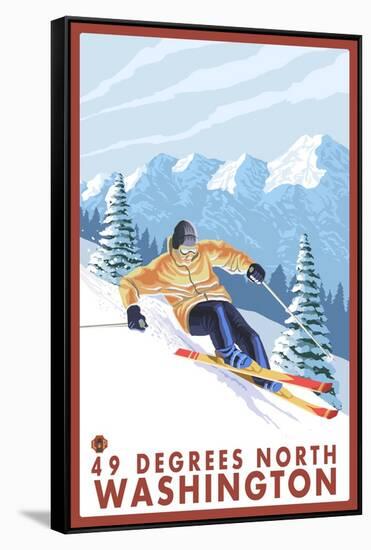 Downhhill Snow Skier, 49 Degrees North, Washington-Lantern Press-Framed Stretched Canvas