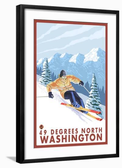 Downhhill Snow Skier, 49 Degrees North, Washington-Lantern Press-Framed Art Print