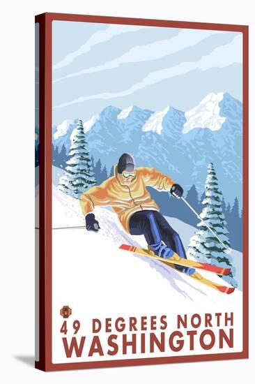 Downhhill Snow Skier, 49 Degrees North, Washington-Lantern Press-Stretched Canvas