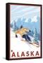 Downhhill Snow Skier, Alaska-Lantern Press-Framed Stretched Canvas