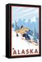 Downhhill Snow Skier, Alaska-Lantern Press-Framed Stretched Canvas