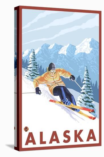 Downhhill Snow Skier, Alaska-Lantern Press-Stretched Canvas