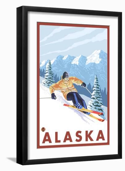 Downhhill Snow Skier, Alaska-Lantern Press-Framed Art Print