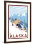 Downhhill Snow Skier, Alaska-Lantern Press-Framed Art Print