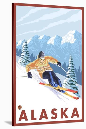Downhhill Snow Skier, Alaska-Lantern Press-Stretched Canvas