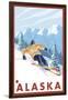 Downhhill Snow Skier, Alaska-Lantern Press-Framed Art Print