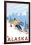 Downhhill Snow Skier, Alaska-Lantern Press-Framed Art Print