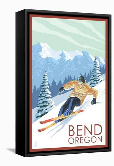 Downhhill Snow Skier - Bend, Oregon-Lantern Press-Framed Stretched Canvas