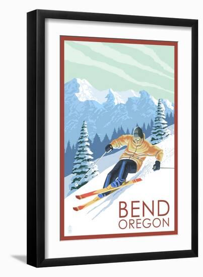 Downhhill Snow Skier - Bend, Oregon-Lantern Press-Framed Art Print