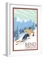 Downhhill Snow Skier - Bend, Oregon-Lantern Press-Framed Art Print