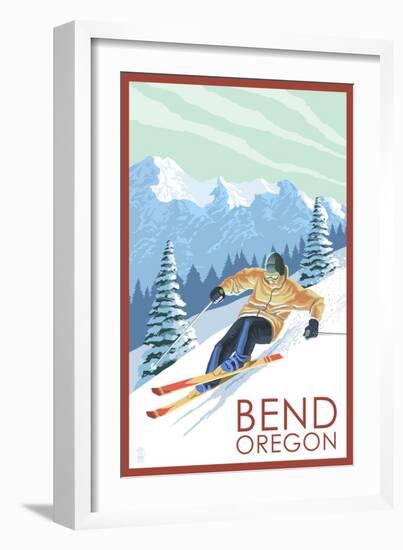 Downhhill Snow Skier - Bend, Oregon-Lantern Press-Framed Art Print