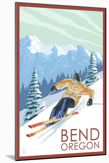 Downhhill Snow Skier - Bend, Oregon-Lantern Press-Mounted Art Print