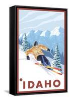 Downhhill Snow Skier, Idaho-Lantern Press-Framed Stretched Canvas