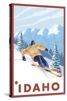 Downhhill Snow Skier, Idaho-Lantern Press-Stretched Canvas