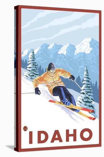 Downhhill Snow Skier, Idaho-Lantern Press-Stretched Canvas