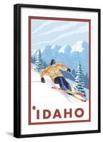 Downhhill Snow Skier, Idaho-Lantern Press-Framed Art Print