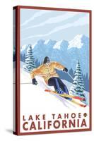 Downhhill Snow Skier, Lake Tahoe, California-Lantern Press-Stretched Canvas