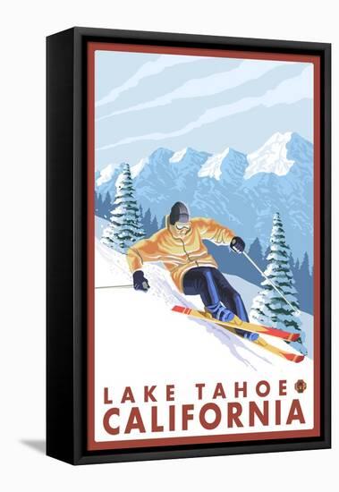 Downhhill Snow Skier, Lake Tahoe, California-Lantern Press-Framed Stretched Canvas
