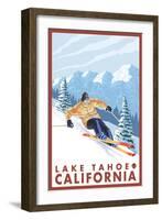 Downhhill Snow Skier, Lake Tahoe, California-Lantern Press-Framed Art Print