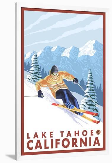 Downhhill Snow Skier, Lake Tahoe, California-Lantern Press-Framed Art Print