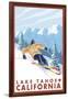 Downhhill Snow Skier, Lake Tahoe, California-Lantern Press-Framed Art Print