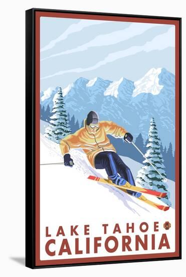 Downhhill Snow Skier, Lake Tahoe, California-Lantern Press-Framed Stretched Canvas