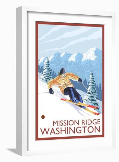 Downhhill Snow Skier, Mission Ridge, Washington-Lantern Press-Framed Art Print