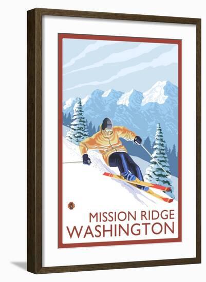 Downhhill Snow Skier, Mission Ridge, Washington-Lantern Press-Framed Art Print