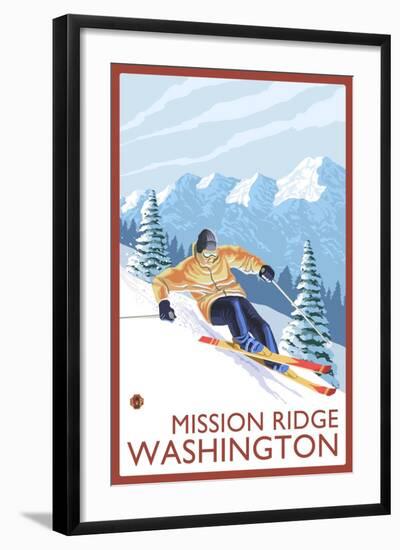 Downhhill Snow Skier, Mission Ridge, Washington-Lantern Press-Framed Art Print