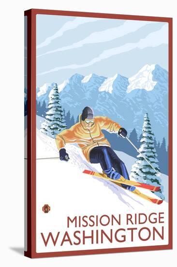 Downhhill Snow Skier, Mission Ridge, Washington-Lantern Press-Stretched Canvas